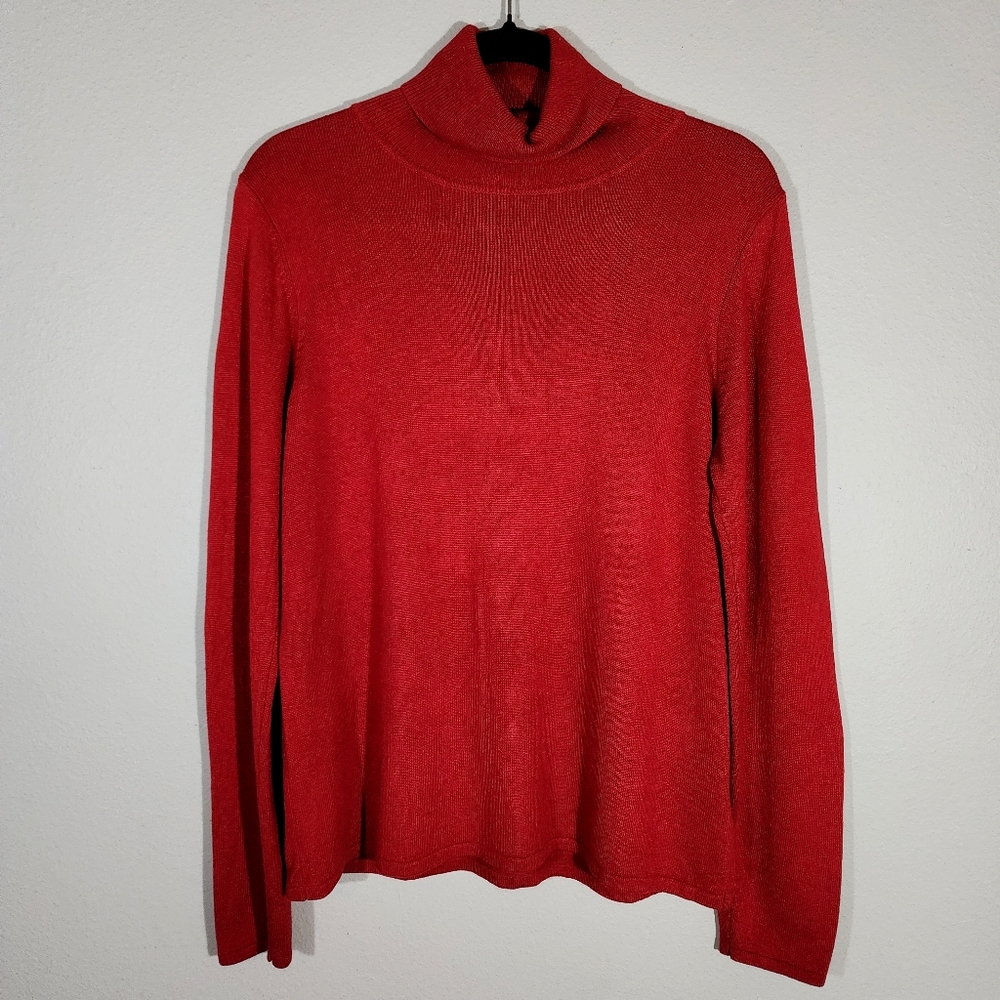 (EUC) NYGARD COLLECTION Red Silk Cashmere Blend Lightweight Turtleneck Sweater